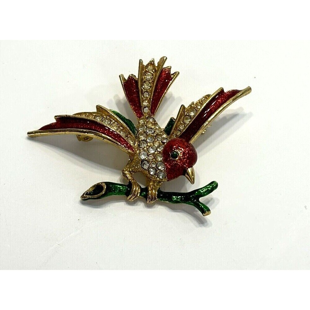 Vintage Sphinx Bird Brooch Gold Tone Enamel Rhinestone Bird Brooch Marked 9924